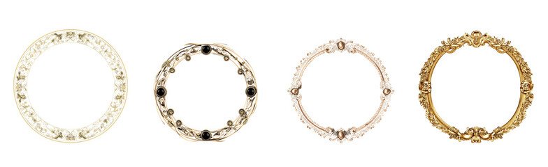 Four elegant decorative frames showcasing intricate designs and varying finishes.