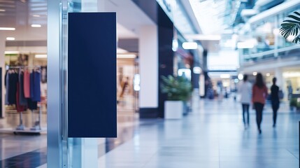 Dark Blue Vertical Banner Mockup in Shopping Mall