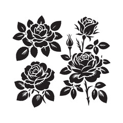 set of black and white roses. Generative AI