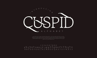 Cuspid typography beauty fashion elegant minimalist serif italic fonts decorative wedding vintage retro logos. Minimal luxury font alphabet logo. Vector illustration