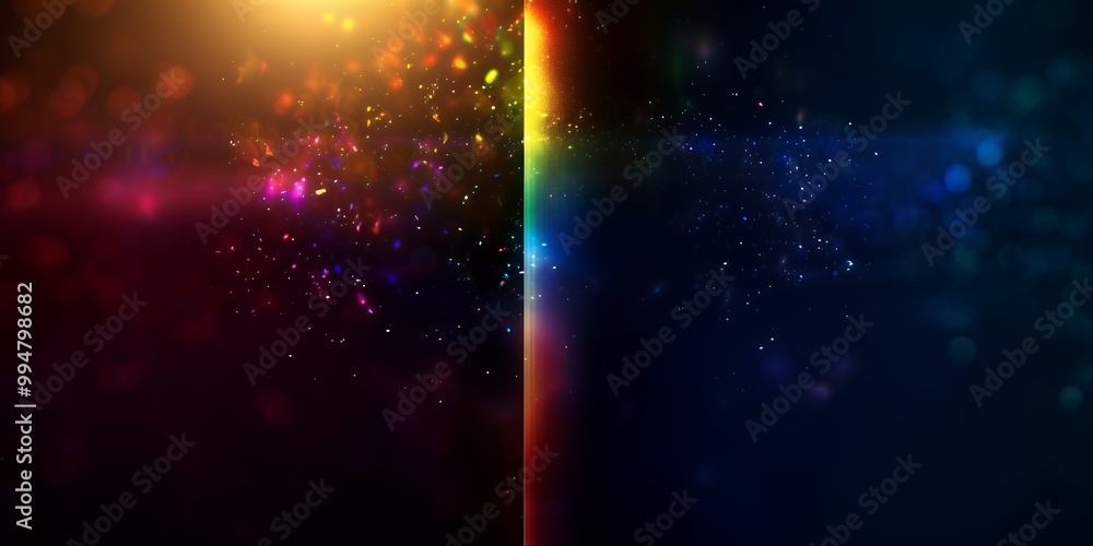 Wall mural abstract background with glowing particles and a colorful light streak.