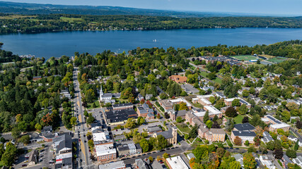 Aerial photo of Cazenovia Lake located in Town of Cazenovia, Madison County, New York, September...
