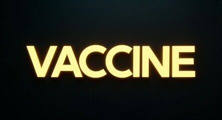 Fototapeta premium vaccine word lettering with yellow glow on plain black dark background