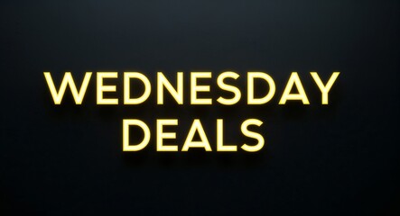 Fototapeta premium Wednesday deals word lettering with yellow glow on plain black dark background