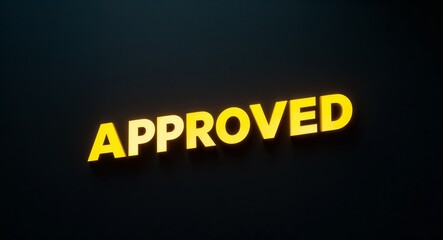 Obraz premium approved word lettering with yellow glow on plain black dark background