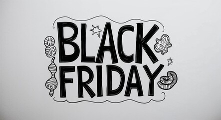 Obraz premium black Friday word lettering with groovy doodles drawing design on plain white background