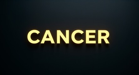 Obraz premium cancer word lettering with yellow glow on plain black dark background