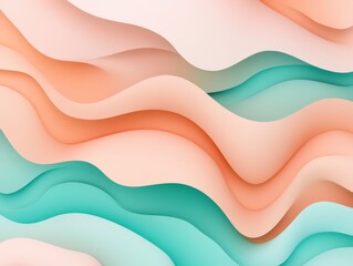 flowing liquid-like waves in pastel peach and turquoise, the serene and fluid movement.