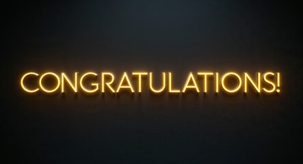 congratulations word lettering with yellow glow on plain black dark background