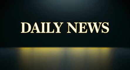 daily news word lettering with yellow glow on plain black dark background