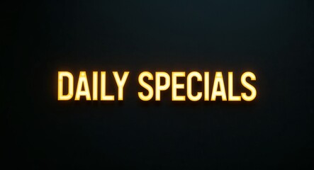 daily specials word lettering with yellow glow on plain black dark background