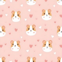 Cute baby hamster face pattern wallpaper. Generative ai