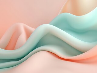 flowing liquid-like waves in pastel peach and turquoise, the serene and fluid movement.