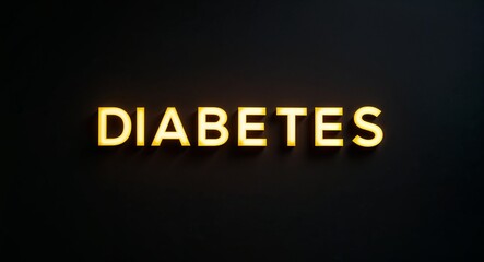 Fototapeta premium diabetes word lettering with yellow glow on plain black dark background
