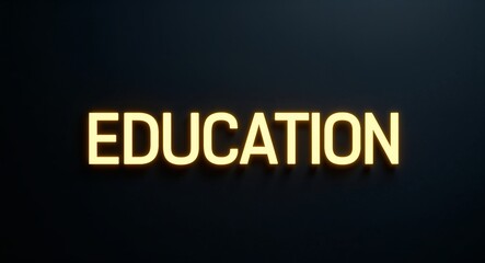 education word lettering with yellow glow on plain black dark background