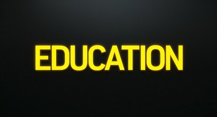 Obraz premium education word lettering with yellow glow on plain black dark background