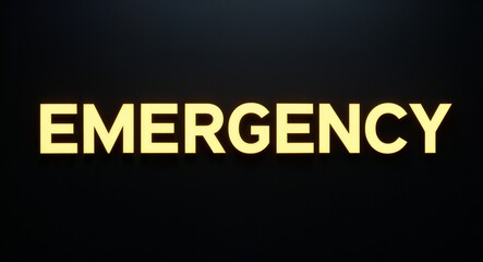 Obraz premium emergency word lettering with yellow glow on plain black dark background