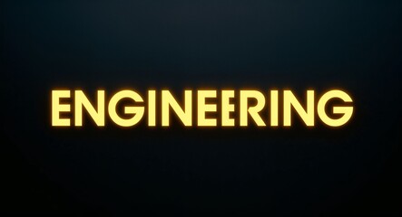 Fototapeta premium engineering word lettering with yellow glow on plain black dark background