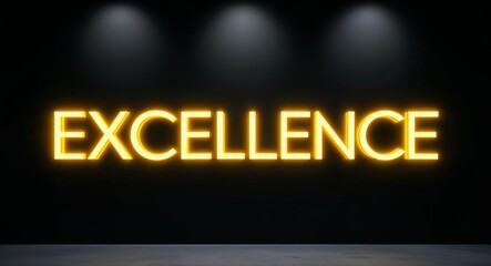 Obraz premium excellence word lettering with yellow glow on plain black dark background
