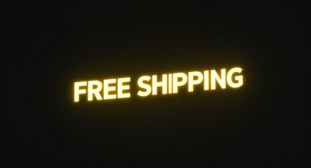 free shpping word lettering with yellow glow on plain black dark background