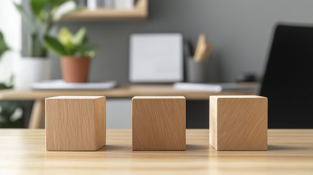three wooden blocks, tightly aligned with no gaps, their front faces visible in a minimalist design