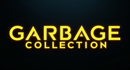 Garbage collection word lettering with yellow glow on plain black dark background