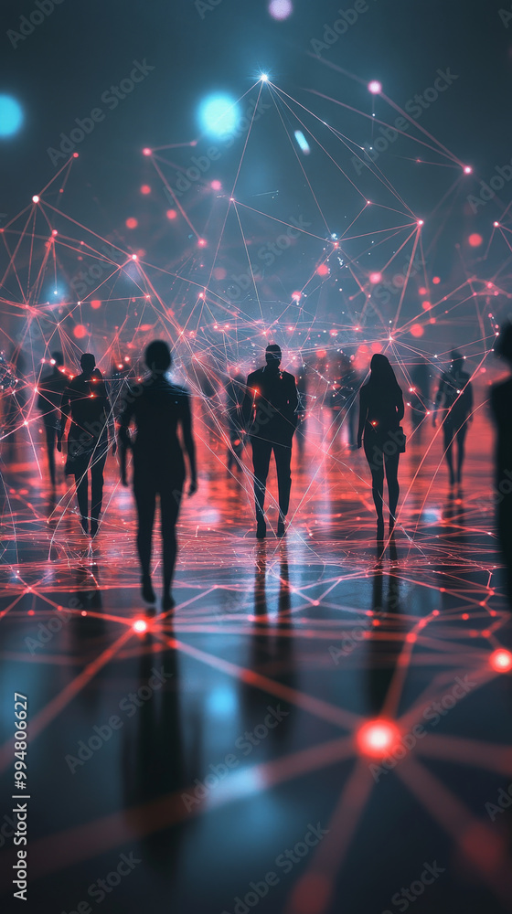 Poster image depicts abstract silhouettes of people connected by glowing lines, creating vibrant network of