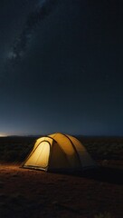 Tent with open entrance under starry sky in desert