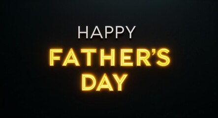 Obraz premium happy fathers day word lettering with yellow glow on plain black dark background