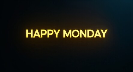 Obraz premium happy Monday word lettering with yellow glow on plain black dark background