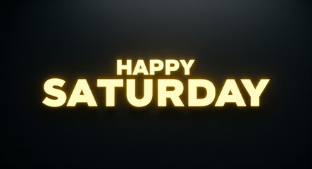 Obraz premium happy Saturday word lettering with yellow glow on plain black dark background