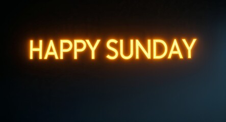 Obraz premium happy Sunday word lettering with yellow glow on plain black dark background