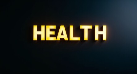 health word lettering with yellow glow on plain black dark background