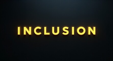 Fototapeta premium inclusion word lettering with yellow glow on plain black dark background