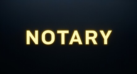 Fototapeta premium notary word lettering with yellow glow on plain black dark background