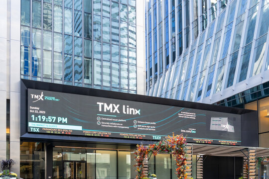 Toronto, ON, Canada - October 22, 2023: TMX Market Centre on Adelaide St in Toronto. The TMX Market Center is Toronto's Premiere Event space for TSX Market Opens and Closes. 
