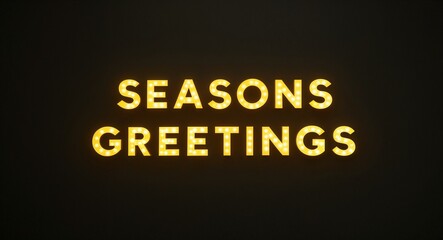 Obraz premium seasons greetings word lettering with yellow glow on plain black dark background