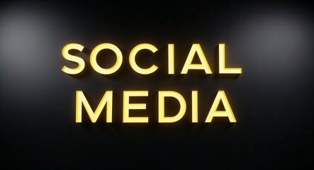 social media word lettering with yellow glow on plain black dark background