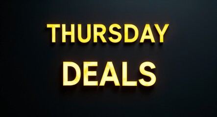 Obraz premium Thursday deals word lettering with yellow glow on plain black dark background