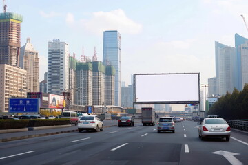 Obraz premium billboard on the road with city background