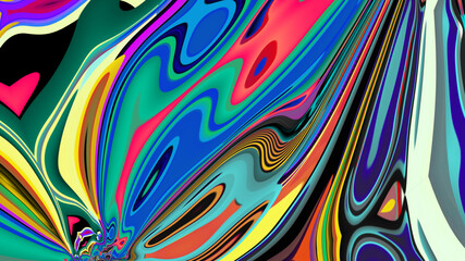 Colorful abstract psychedelic and fluid background for music, Happy New Year 2024