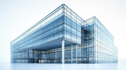 Fototapeta premium A futuristic business headquarters, steel and glass structure, hyper-detailed, isolated on white background