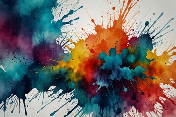 Fototapeta premium Vibrant Watercolor Rainbow Paint Splash on White Background Vector Illustration. Colorful watercolor paint splash in a rainbow spectrum on a crisp white background. The whimsical design element