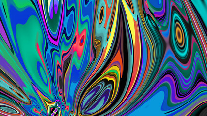 Colorful abstract psychedelic and fluid background for music, Happy New Year 2024