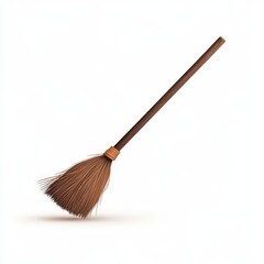 A witch broomstick clipart, Halloween element, flat design, rustic brown, isolated on white background