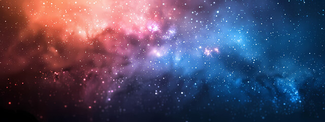 A stunning cosmic scene featuring a vibrant nebula with hues of orange, pink, and blue, scattered with bright stars across the universe.