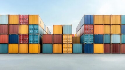Cargo containers held up by red tape, bureaucratic trade obstacle, international shipping delay