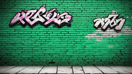 Obraz premium rustic green brick wall with graffiti background