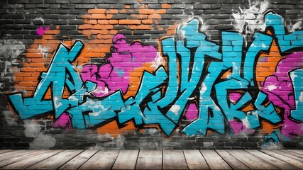 Fototapeta premium rustic gray brick wall with graffiti background