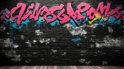 Fototapeta premium rustic black brick wall with graffiti background